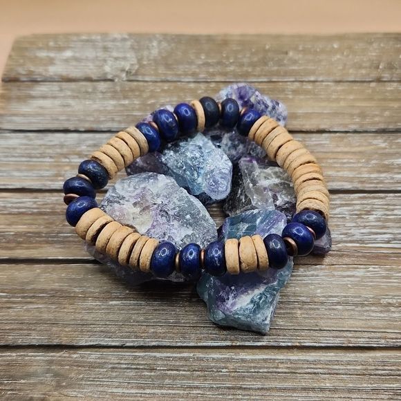 Lapis Lazuli, Copper and Coconut Husk Beads Bracelet